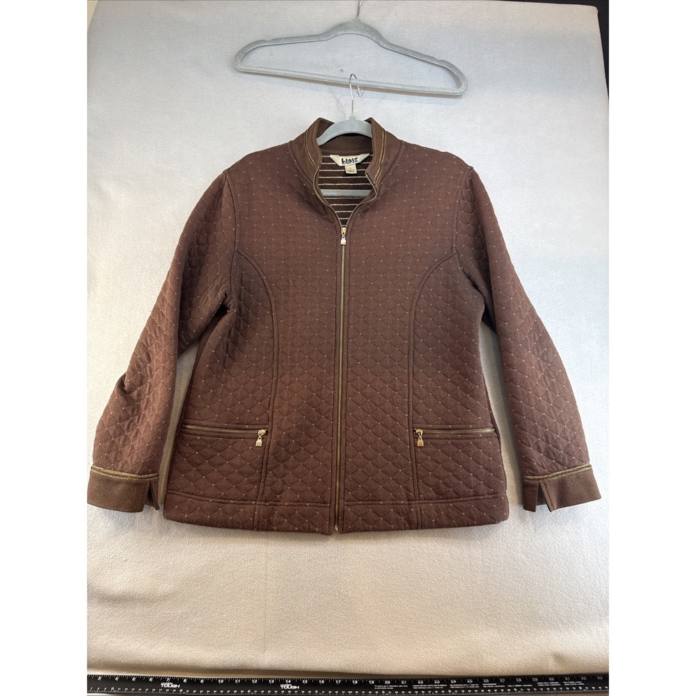 Blast Women's Jacket, Size Large, Vintage, Casual, Zipper Front, Brown w/ Gold
